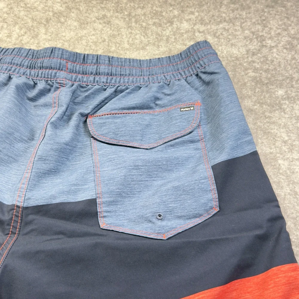 Hurley Board Shorts Men Large Blue Orange Colorblock Excellent Swim Trunks